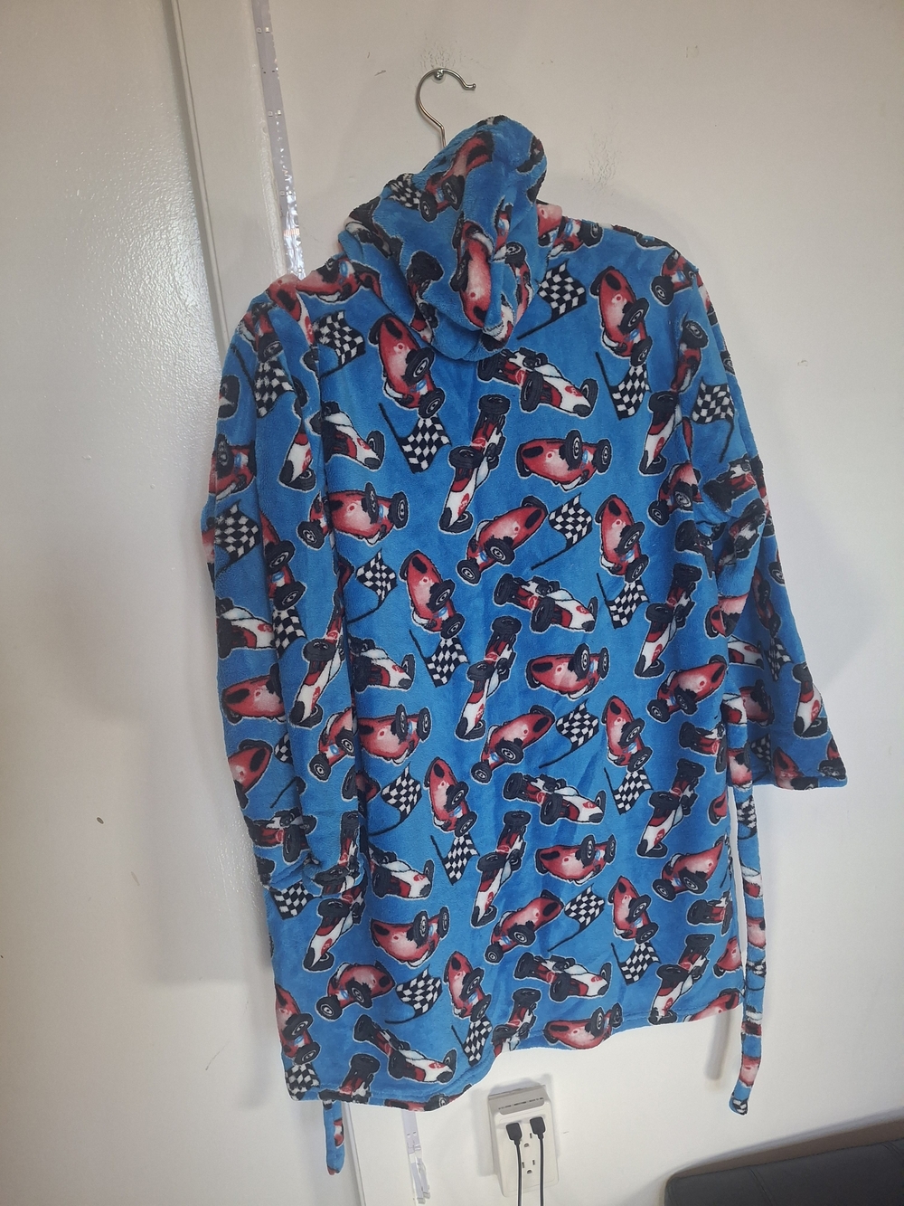 Kids Blue Plush Racing Car One-Piece Robe - Picture 7 of 7